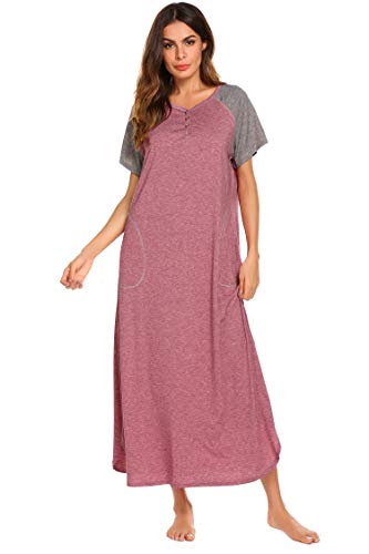 Ekouaer Womens Sleepshirts Long Night Gown Sleepwear, A-red, XX-Large
