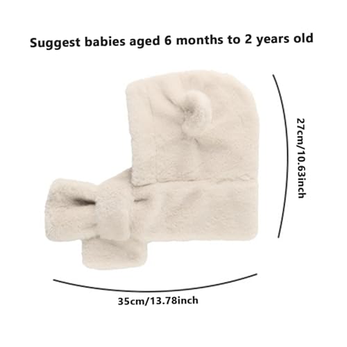 Toddler Hat Scarf, Baby Bear Ears Plush Hat with Neck Warmer, Winter Thermal Kids Hat for 6 Month to 2 Years Old3