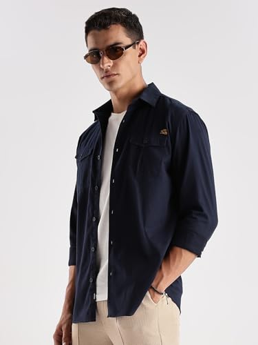 Image of Adro Cargo Shirt for Men with Double Pocket | 100% Cotton | Full Sleeve | Regular Fit