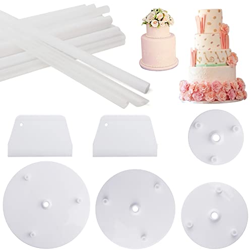 Tortenständer, 4 Tortenstützen mit 21 Stück Kunststoffdübeln und Tortenschaber, wiederverwendbare Ttortenstützen für Mehrstöckige Torten, Hochzeit Geburtstagsparty - Tortenboden (9/12/16/20 cm) Cover