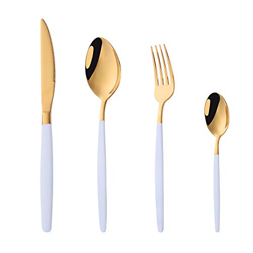 Buyer Star Weiß- und Gold-Besteck-Sets, 4-teiliges Edelstahl-Besteck-Set, Geschirr für den täglichen Gebrauch, 1 x Menügabel, 1 x Menümesser, 1 x...