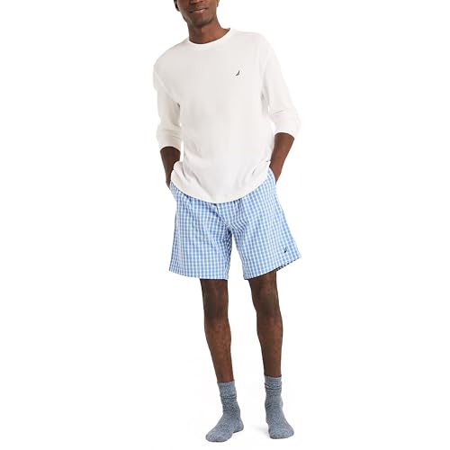 Nautica Sustainably Crafted Plaid Poplin Sleep Short, Blue Yonder, Large