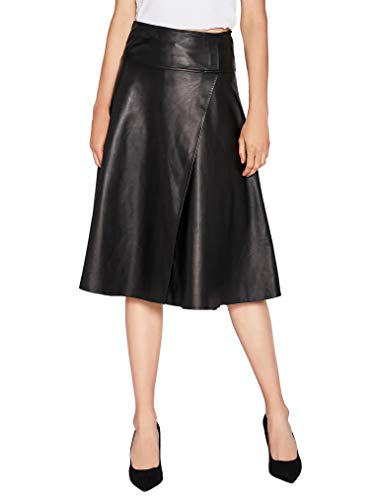 Women’s Lambskin Leather Skirt Asymmetrical High Waisted A-Line Skirt Black SmartUniverseWear (Black, X-Large)
