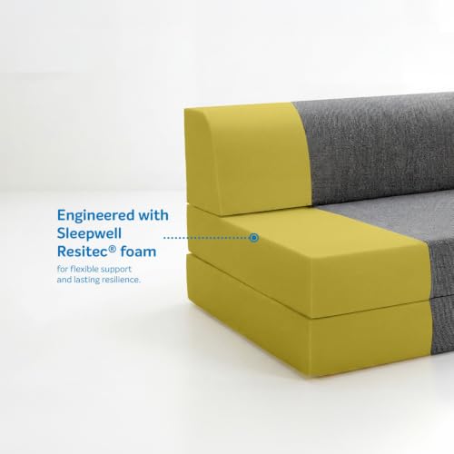 Image of Sleepwell Sofa Cum Bed | 3 Seater 75x60x7 Inch - Folds into a Queen Bed | Comfortable by Day, Supportive by Night Resitec Foam | Washable Zip Cover | Grey | 3 Years Warranty