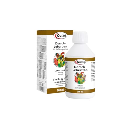 Quiko Aceite de Hígado de Bacalao 200ml - Alimento complementario para Todas Las Aves de compañía, Palomas de Carreras y Pollos
