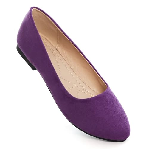 Hee grand Slip-on Flats for Women Casual Ballet Flats Solid Classic Round Toe Lightweight Loafers Suede Dress Shoes,Purple 6.5