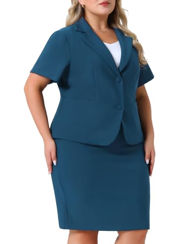 Agnes Orinda Plus Size Women Blazer Suits Notch Lapel Short Sleeve Office Pencil Skirt Business Skirt Set2