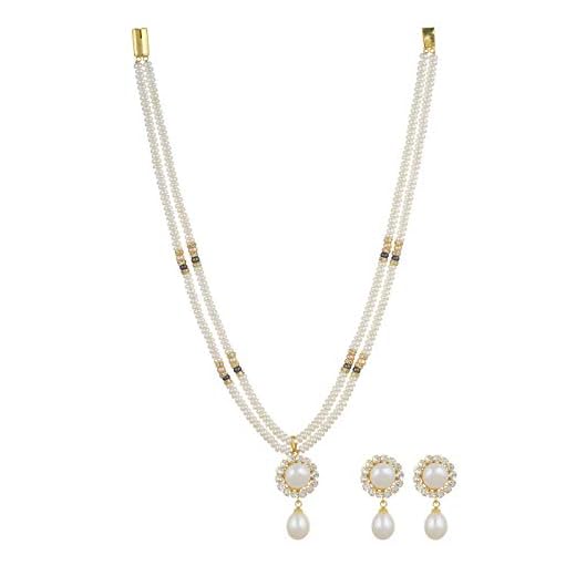 Hyderabad Jewels Real Fresh Water White Pearls Double Sting Set for Women