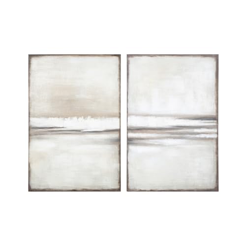 Signature Design by Ashley Brockdunn Modern Rectangular Abstract Hand-painted Wrapped Canvas Wall Art 24 x 36 Inches, Set of 2, Beige & Light Brown