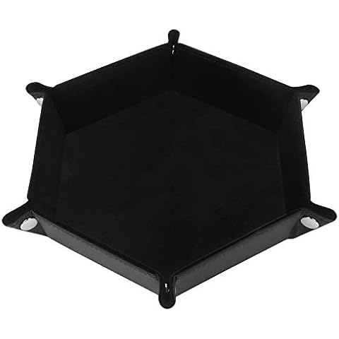 Belle Vous Schwarzes PU-Leder Würfelbrett Groß und Samt Sechseck Faltbares Dice Board - Tragbarer Würfel Teller für Tischspiele wie RPG und DND/D&D - Catchall Tray für Schmuck Cover