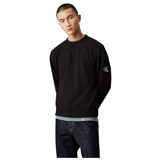 Calvin Klein Sudadera Hombre Badge Crew Neck de algodón, Negro (CK Black), M