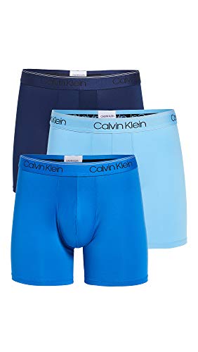 Calvin Klein Men's Micro Stretch 3-Pack Boxer Brief, New Navy, Artesian Blue, Blue Paradise, L