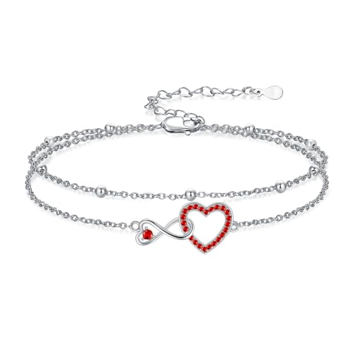 Image of Anklet for Women 925 Sterling Silver Double Infinity Ankle Bracelet Waterproof Summer Jewelry Anniversary Birthday Gifts for Her