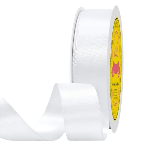 Image of Double Face White Satin Ribbon 7 /8 inch X 100 Yards Polyester White Ribbon for Gift Wrapping Very Suitable for Weddings Party Hair Bow Invitation Decorations and More