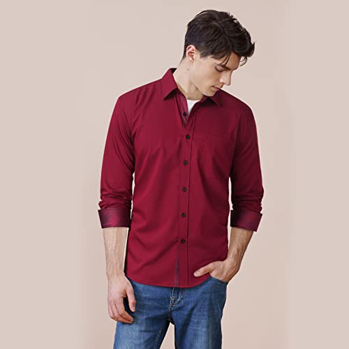 Image of HISDERN Mens Dress Shirts Long Sleeve Button Down Casual Shirts for Men Inner Contrast Formal Business Tuxedo Wedding Shirt