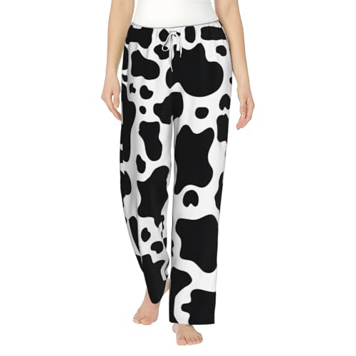 Pantalon de détente pour femme imprimé vache noir blanc vêtement de nuit doux