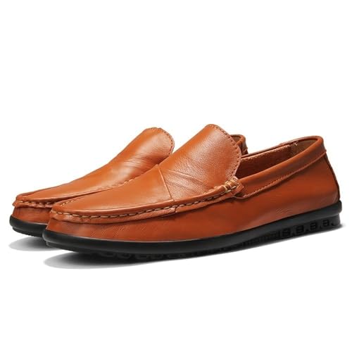 Fashion Slip On Mens Loafers Genuine Leather Round Toe Stitching Details Rubber Sole Resistant Lightweight Comfortable2