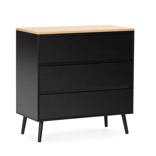 HOMN LIVING Commode Desi avec 3 tiroirs, Couleur Noir, 80 cm (Largeur) 40 cm (Profondeur) 80 cm (Hauteur)