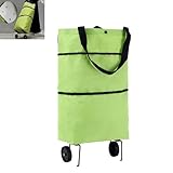 Carrito de La Compra Plegable 2 en 1, Carrito con Ruedas Impermeable de Tela Oxford con Ruedas, Bolsa de La Compra Portátil(Green)
