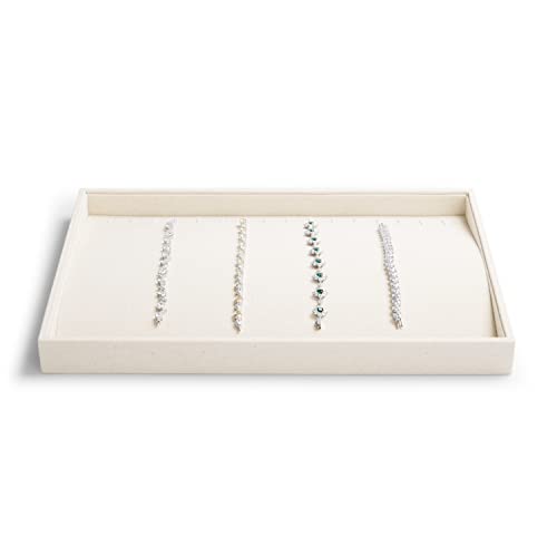 Linen Jewelry Trays 16 Slots Necklace Bracelet Display Tray Jewelry Drawer Organizer Necklace Bracelets Watch Storage Holder (Beige)