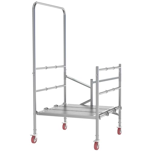 Scaffolding Work Platform, Rolling Scaffolding with Wheels, Scaffold for Building Construction, Interior Painting, Home Improvement(35.4" Height, 500LBS Capacity, Silver)