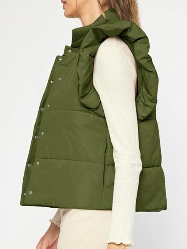 Tankaneo Womens Puffer Vest Ruffle Sleeveless Button Down Winter Warm Padded Gilet Coats3