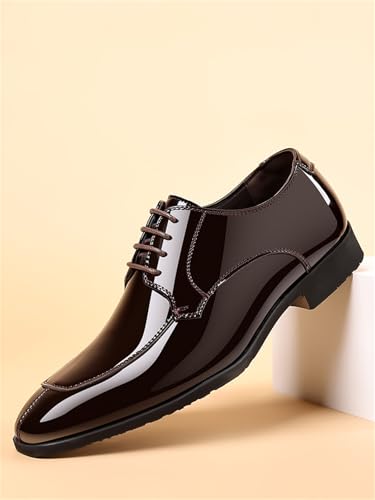 Image of Men's Fashion Square Toe Faux Patent Leather Tuxedo Dress Shoes Formal Business Oxford Weddings Prom