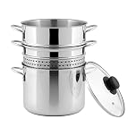INOXPRAN 540629, Cuocipasta Inoxpasta in Acciaio Inossidabile, Cestello a Vapore con Coperchio in Vetro da 22 cm, Pentola e Scolapasta Insieme, Utilizzabile nel Gas, Piastra Elettrica e Vetro Ceramica