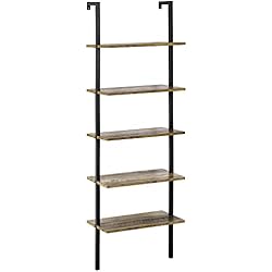Estanteria Escalera Lidl HOMCOM Estantería de Escalera de 5 Niveles Estantería Librería de Pared con Marco de Metal para Salón Oficina Estudio Estilo Industrial Carga 25 kg 60x30x184,5 cm Marrón