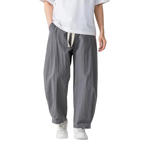 Tripleberly Casual Beach Pants for Men Summer Harem Baggy Pants with Pockets Elastic Drawstring Waist Wide Leg Yoga Trousers2