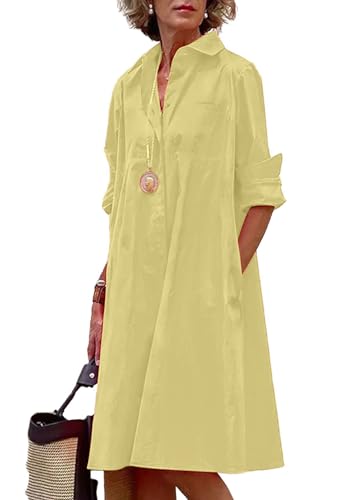 Image of chouyatou Women's Spring Summer Button-Down Shirt Dress Loose A-Line Midi Shift Tunic Dress