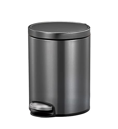 Image of Obsessions EKO Soft-Close Bathroom Trash Can - 5L Stainless Steel Pedal Bin with Lid & Liner, Elegant Black Steel Waste Basket for Home & Kitchen