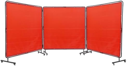 VEVOR Welding Screen with Frame, 6' x 6' 3 Panel Welding Curtain Screens, Flame-Resistant Vinyl Welding Protection Screen on 12 Swivel Wheels (6 Lockable), Moveable & Professional for Workshop, Red
