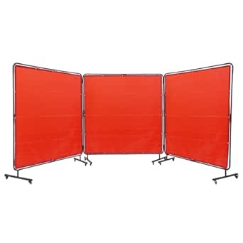VEVOR Welding Screen with Frame, 6' x 6' 3 Panel Welding Curtain Screens, Flame-Resistant Vinyl Welding Protection Screen on 12 Swivel Wheels (6 Lockable), Moveable &amp; Professional for Workshop, Red