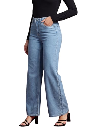 Image of Vogaan Women's High Waist Jeans || Flared Bell Bottom Bootcut Pants || Wide Leg Denim - Perfect for Travel, Party & Everyday Use