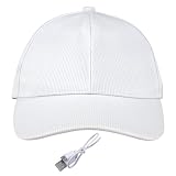 Makamsui Cappello da baseball con luce LED, ricaricabile tramite USB, si illumina al buio, per feste, feste in fibra, hip-hop, luminoso, per Halloween, discoteca, bar, bianco