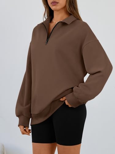 Image of Trendy Queen Women's Oversized Half Zip Fleece Sweatshirts-Cozy Pullover, Sweaters for Fall Winter