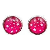 Material: Edelstahl Stechschmuck Ohrstecker Handmade Ohrclips Ohrklemmen Sterne Stars Rockabilly Pink Weiß Silber Farben Damen Kinder Kitsch Kawaii 1 Paar Größe Wählbar (Ohrclips 12mm)