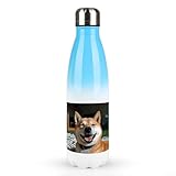 Wasserflasche aus Edelstahl, wiederverwendbar, Shiba Inu Smile Print, Cola-Flasche, perfekt für unterwegs, 482 ml