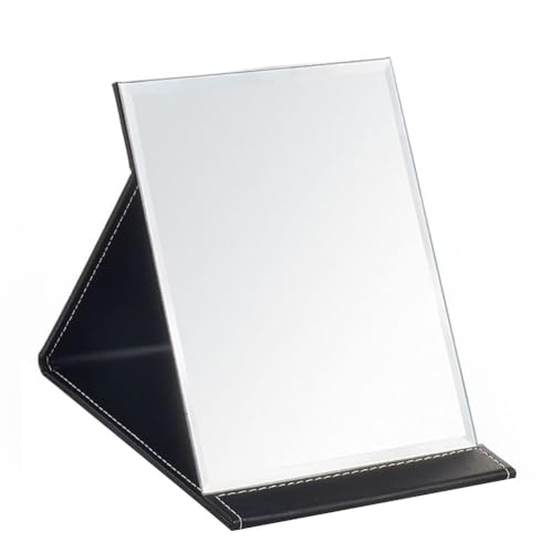 Ninoclar 21x15cm Portable Folding Mirror, Super HD Compact Makeup, Black PU Leather Travel, Free Standing Vanity Mirrors, Tabletop Foldable Mirror (Small)