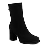 BAISOILIHA Mujeres Chunky High Heel Tobillo Botines Punta Redonda Slide Cremallera Ante sintético Botas Cortas Noche Fiesta Trabajo Jeans Dress Zapatos para mujer Señoras Niñas Negro Numero 34