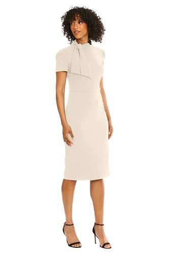 Image of Maggy London Womens Midi Short Sleeve Sheath with Neck Tie Career Office Work WearCocktail Dress