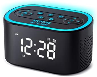 ONLAKE Small Radio Alarm Clock for Bedroom, Weekday/Weekend Dual Alarm, High Fidelity Speaker for FM Radio, 8 Color Night Light, Display Dimmer, Battery Backup, Plug in Alarm Clocks for Heavy Sleepers