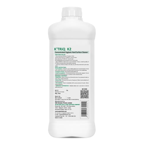 Image of K'TRiQ K2 Hygienic Disinfectant Surface & Floor Cleaner Liquid | Suitable for All Floors (Kitchen, Toilet, Bathroom & Office Surface Cleaner) | Kills 99.9% Germsr (1 Liter,Pack of 3)