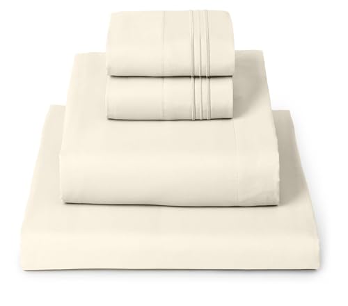 Image of Mellanni California King Sheets Set - 4 PC Iconic Collection Bedding - Hotel Luxury, Extra Soft, Cooling Bed Sheets - Wrinkle, Fade, Stain Resistant (Cal King, Golden Ivory)