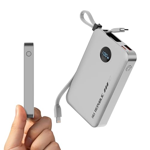 Nu Republic Powerpop X4 10000mAh 22.5W Super Fast Charging, USB Type-C Input Power Bank & 22.5W Power Delivery, Built-in Charging Cables, 4 Outputs, Type-C Input/Output Port (Silver)