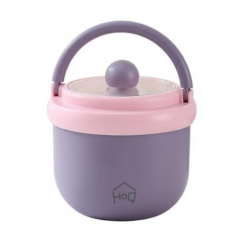 Image of House of Quirk Portable Soup Cup & Porridge Jar, 304 Stainless Steel Breakfast Cup with Lid & Spoon - Insulated Oatmeal, Milk & Food Container for Students & Travel (Purple /Pink)
