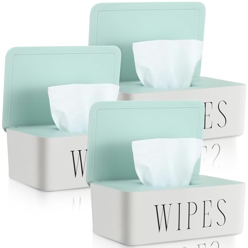 Image of Singhoow 3 Pcs Large Baby Wipes Dispenser Refillable Wipe Holder with Lid Toilet Wipes Container for Bathroom Tissue Paper Storage Box for Home Office Cars (White, Green,Small)