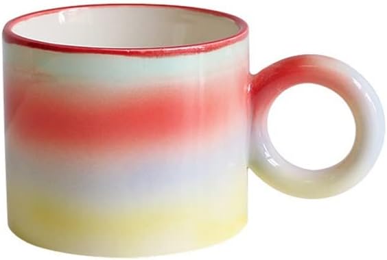 Gradient Ceramic Mug Hand-made Rainbow Mug Home Couple Coffee Mug Household Coffee Cup With Handle Tea