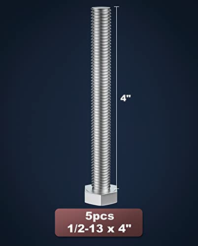 Image of 1 /2-13 x 4 (1 to 7 inch Optional) Hex Head Screw Bolt, Stainless Steel 18-8(304), Fully Threaded,5pcs